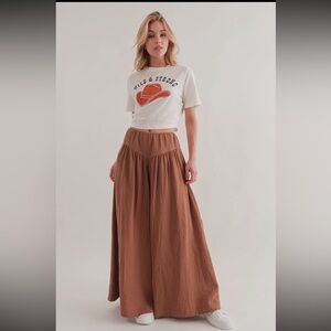02 Gauze Shirring Detailed Wide Pants